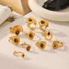 Fashion Jewelry Inlaid Tiger Eye Stone Geometric Ring Titanium Steel Stainless Steel Vacuum Electroplated Set With Gems For Women