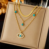 Fashion Jewelry Multilayer Chain Stainless Steel Hollow Diamond Blue Eye Pendant Clavicle Necklace For Women Electroplated Snake Bone Chain