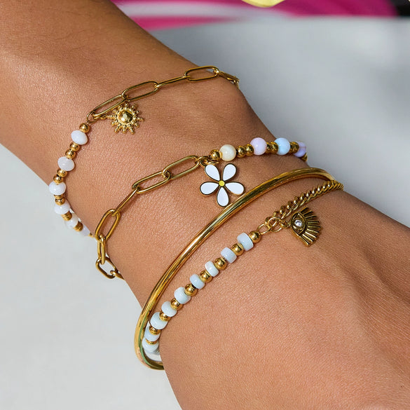 Fashion Jewelry Natural Stone Handbeaded Stainless Steel Electroplated Women's Bracelet