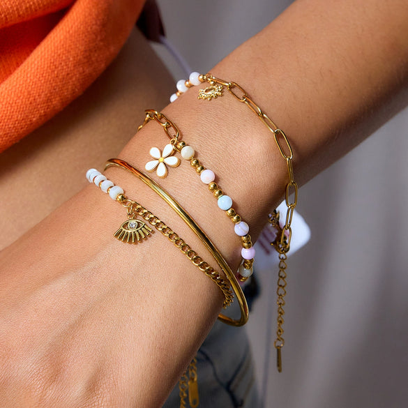 Fashion Jewelry Natural Stone Handbeaded Stainless Steel Electroplated Women's Bracelet