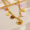 Fashion Jewelry Necklace Stainless Steel Gold Plated With Butterfly And Camellia Flower Elements