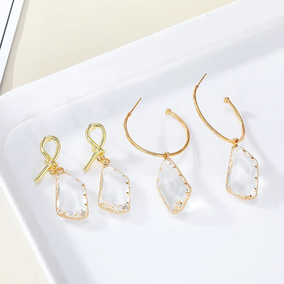 Fashion Jewelry New Crystal Earrings Korean Temperament Geometric Glass Earrings Wild Earrings Wholesale Gooddiy