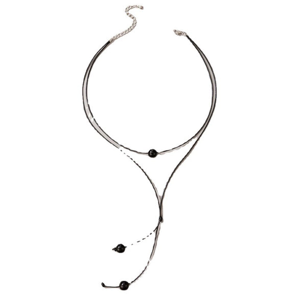 Fashion Jewelry Plastic And Resin Braided Rope Beaded Double Multi Layer Geometric Simple Necklace