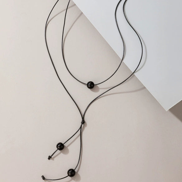 Fashion Jewelry Plastic And Resin Braided Rope Beaded Double Multi Layer Geometric Simple Necklace