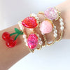 Fashion Jewelry Resin Fruit Strawberry Cherry Pendant Metal Beads Hand Knitted Adjustable Bracelet For Women