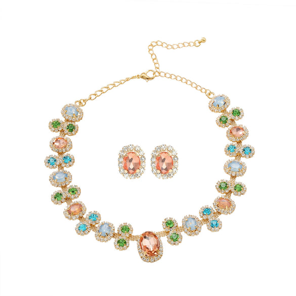 Fashion Jewelry Rhinestone Inlay Women's Earrings And Necklaces Set