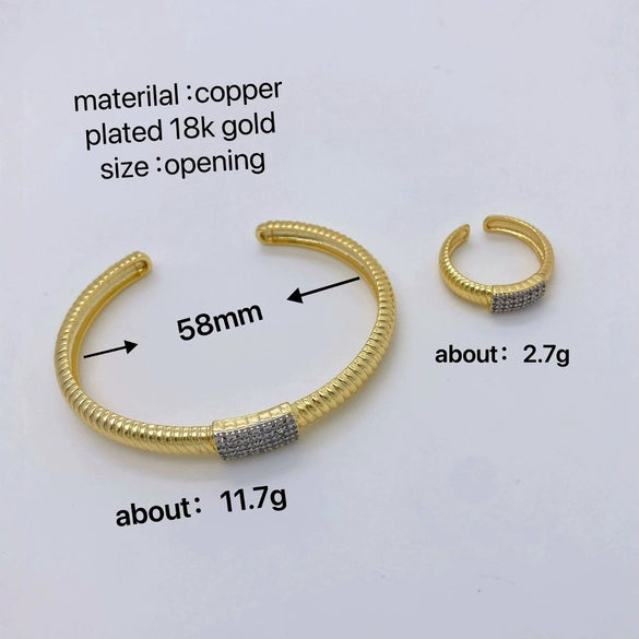 Fashion Jewelry Ring Bracelet Copper Electroplated Micro Set Zircon Geometric