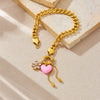 Fashion Jewelry Set Stainless Steel Gold Plated Heart Water Drop Bell Pendant Tassel For Women