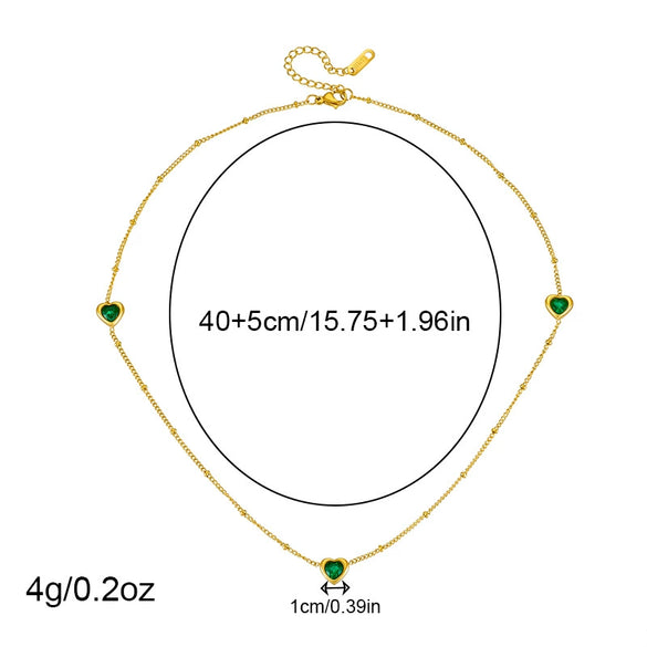 Fashion Jewelry Set Stainless Steel Necklace And Bracelet With Love Water Drops Bells Pattern Inlaid Green Diamond Electroplating