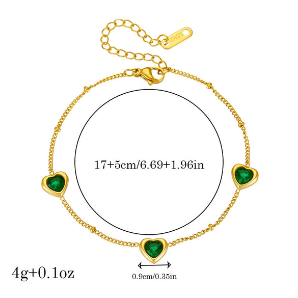 Fashion Jewelry Set Stainless Steel Necklace And Bracelet With Love Water Drops Bells Pattern Inlaid Green Diamond Electroplating