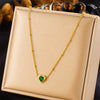Fashion Jewelry Set Stainless Steel Necklace And Bracelet With Love Water Drops Bells Pattern Inlaid Green Diamond Electroplating