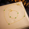 Fashion Jewelry Set Stainless Steel Necklace And Bracelet With Love Water Drops Bells Pattern Inlaid Green Diamond Electroplating