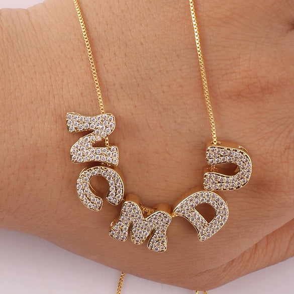 Fashion Jewelry Set With Copper Letters Pendant Electroplated Bracelet And Necklace Accessories