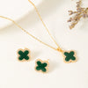 Fashion Jewelry Set With Fourleaf Clover Pattern Titanium Steel And Copper Plated With Real Gold Inlaid Zircon For Women