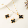 Fashion Jewelry Set With Fourleaf Clover Pattern Titanium Steel And Copper Plated With Real Gold Inlaid Zircon For Women