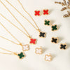 Fashion Jewelry Set With Fourleaf Clover Pattern Titanium Steel And Copper Plated With Real Gold Inlaid Zircon For Women