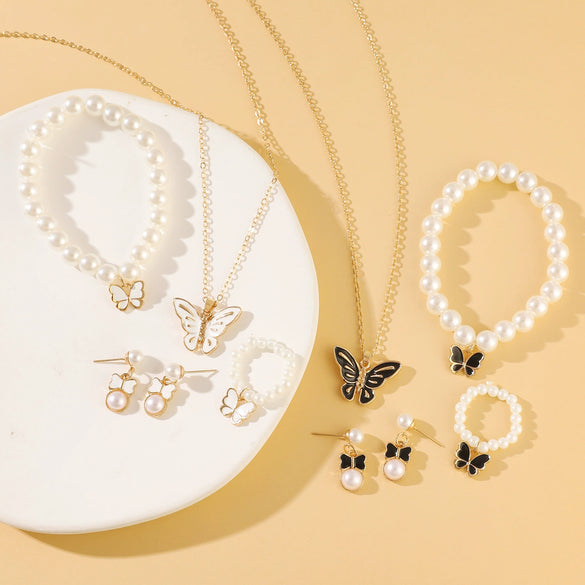 Fashion Jewelry Set With Imitation Pearl And Alloy Butterfly And Dragonfly Pattern Electroplated For Women