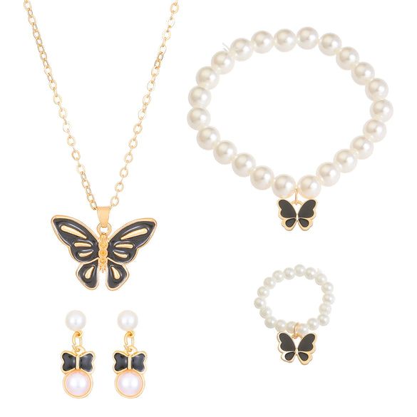 Fashion Jewelry Set With Imitation Pearl And Alloy Butterfly And Dragonfly Pattern Electroplated For Women