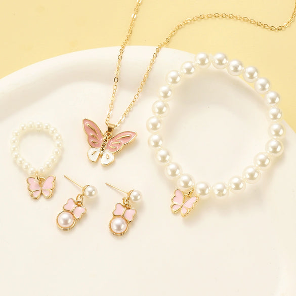 Fashion Jewelry Set With Imitation Pearl And Alloy Butterfly And Dragonfly Pattern Electroplated For Women