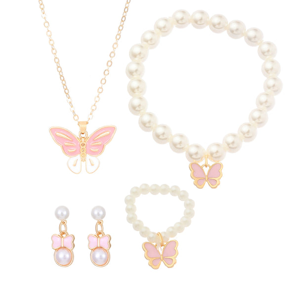 Fashion Jewelry Set With Imitation Pearl And Alloy Butterfly And Dragonfly Pattern Electroplated For Women