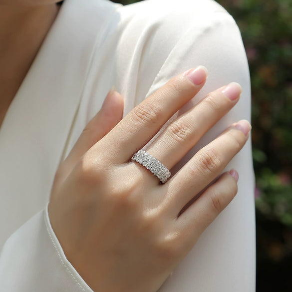 Fashion Jewelry Silver Geometric Moissanite Inlaid Ring For Women