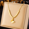 Fashion Jewelry Stainless Steel Butterfly Insect Pattern Gold Plated Accessories Necklace Ring Earrings Set