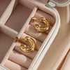 Fashion Jewelry Stainless Steel Earrings Plated 18K Gold Cshaped With Zircon And Pearl Inlaid Geometric Style For Women