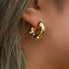 Fashion Jewelry Stainless Steel Earrings Plated 18K Gold Cshaped With Zircon And Pearl Inlaid Geometric Style For Women