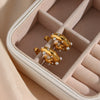 Fashion Jewelry Stainless Steel Earrings Plated 18K Gold Cshaped With Zircon And Pearl Inlaid Geometric Style For Women