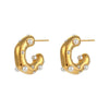 Fashion Jewelry Stainless Steel Earrings Plated 18K Gold Cshaped With Zircon And Pearl Inlaid Geometric Style For Women