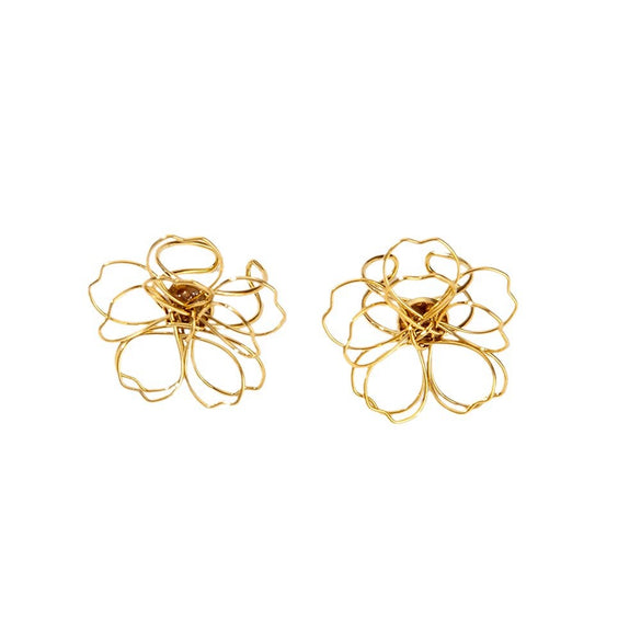 Fashion Jewelry Stainless Steel Flower Ring With Electroplating Design