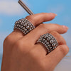 Fashion Jewelry 316L Stainless Steel Geometric Open Ring With Multilayer Steel Ball Chain And Electroplating