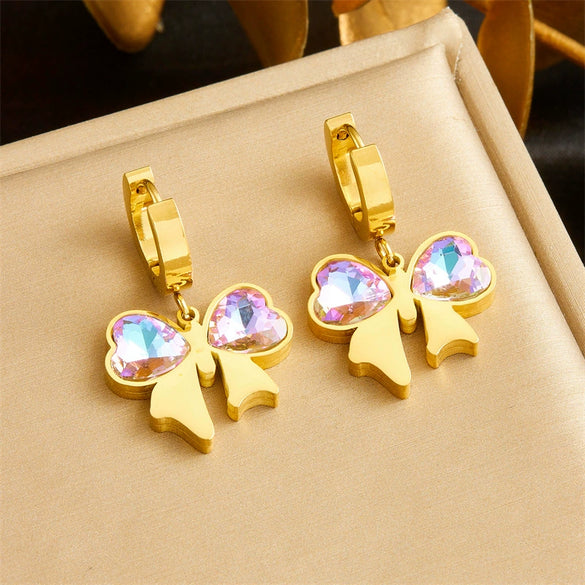 Fashion Jewelry Stainless Steel Goldplated Bow Accessories With Butterfly Dragonfly Insect Pattern For Women