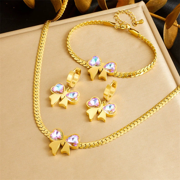 Fashion Jewelry Stainless Steel Goldplated Bow Accessories With Butterfly Dragonfly Insect Pattern For Women
