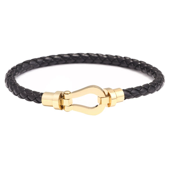Fashion Jewelry Stainless Steel Leather Bracelet With U Shape Styling And Electroplating For Women