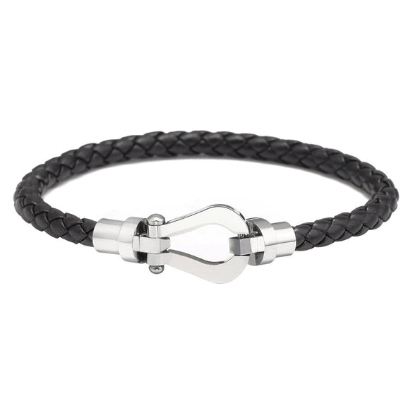 Fashion Jewelry Stainless Steel Leather Bracelet With U Shape Styling And Electroplating For Women