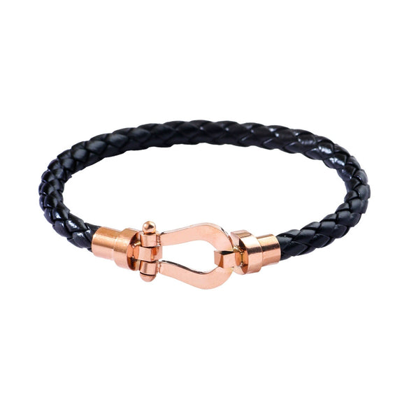 Fashion Jewelry Stainless Steel Leather Bracelet With U Shape Styling And Electroplating For Women