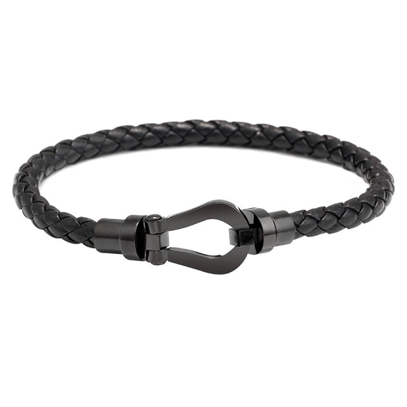 Fashion Jewelry Stainless Steel Leather Bracelet With U Shape Styling And Electroplating For Women