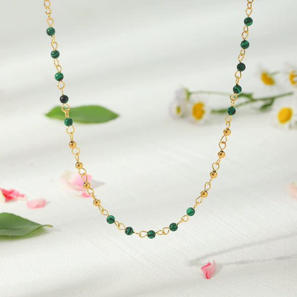 Fashion Jewelry Stainless Steel Malachite Necklace Women Ins Style 18K Gold Plated Electroplating