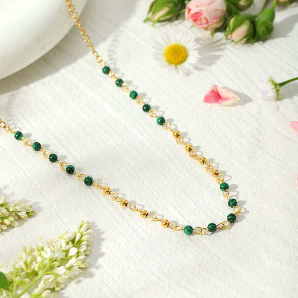 Fashion Jewelry Stainless Steel Malachite Necklace Women Ins Style 18K Gold Plated Electroplating