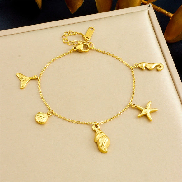 Fashion Jewelry Stainless Steel Marine Life Pendant With Electroplating Starfish Hippocampus Conch Accessories Chain