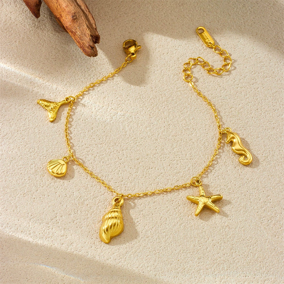 Fashion Jewelry Stainless Steel Marine Life Pendant With Electroplating Starfish Hippocampus Conch Accessories Chain
