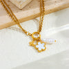 Fashion Jewelry Stainless Steel Pendant With Shellfish Flower Butterfly Pearl And Stacked Chain Electroplating For Women