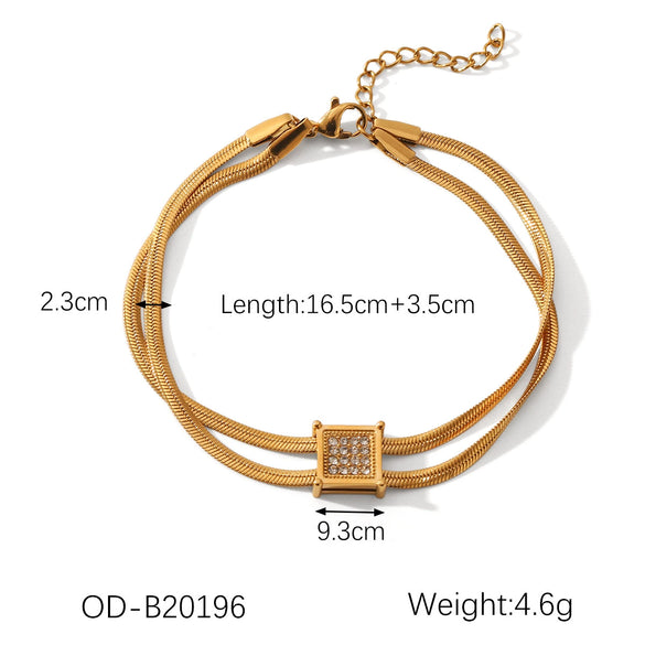 Fashion Jewelry Stainless Steel Square Inlaid Zircon Rhinestone Doublelayer Necklace Bracelet For Women