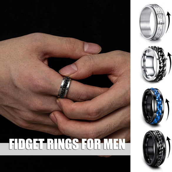 Fashion Jewelry Titanium Steel Ring Geometric Style Electroplated Black Frosted Rotating Decompression Unisex