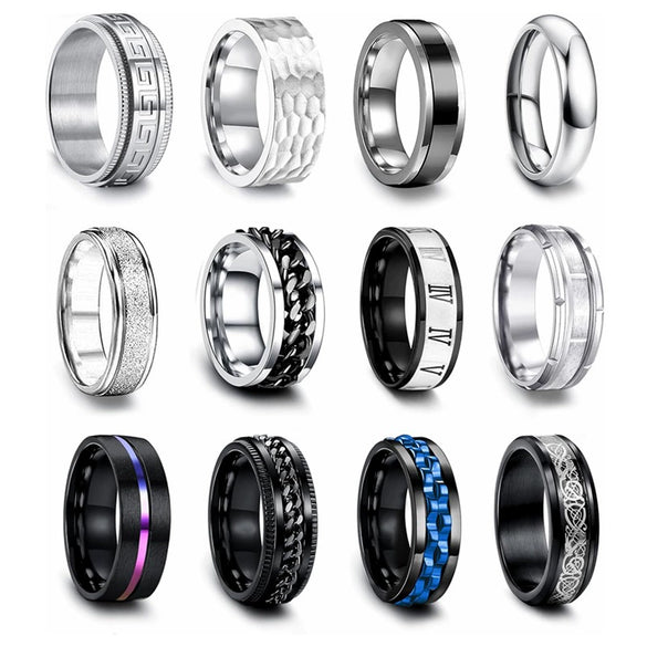 Fashion Jewelry Titanium Steel Ring Geometric Style Electroplated Black Frosted Rotating Decompression Unisex