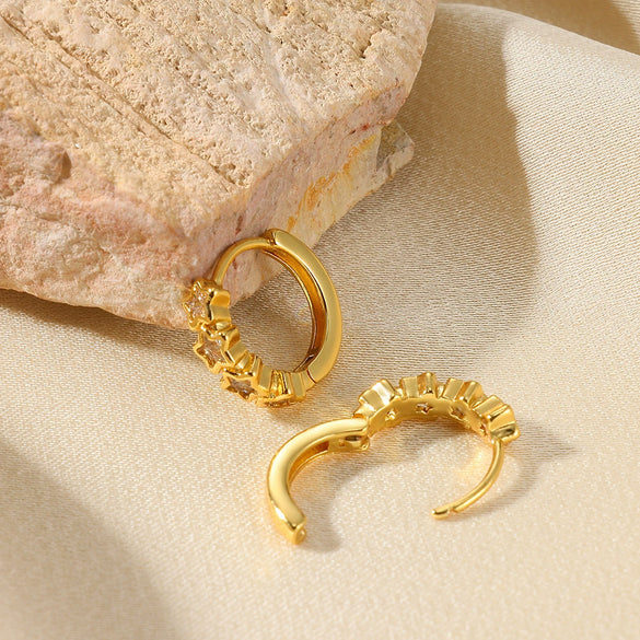 Fashion Jewelry Unisex Stainless Steel Gold Geometric Zircon Earrings With Electroplating