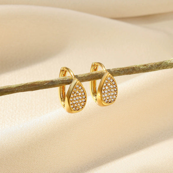 Fashion Jewelry Unisex Stainless Steel Gold Geometric Zircon Earrings With Electroplating