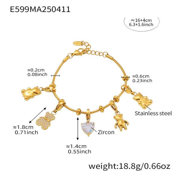 Fashion Jewelry Women's Geometric Stainless Steel 18K Gold Plated Cute Bracelet With Multiaccessories And Super Flash 5A Zircon