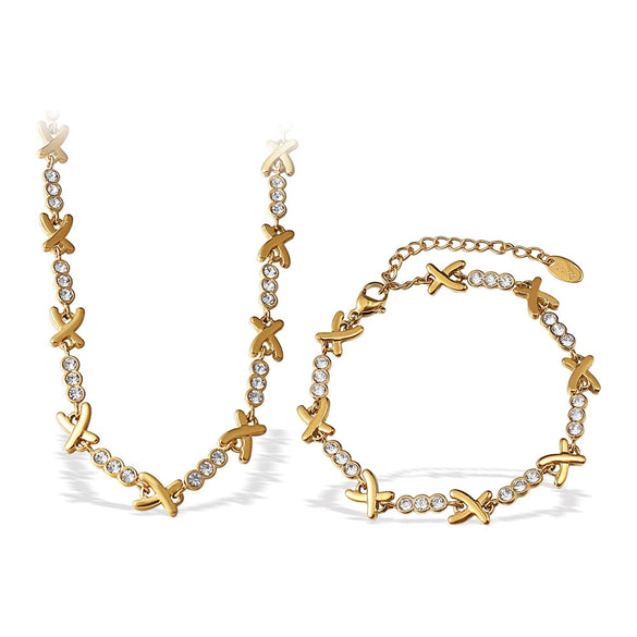 Fashion Jewelry Xshaped 316L Stainless Steel Inlaid With Rhinestone Plated 18K Gold Bracelet For Women
